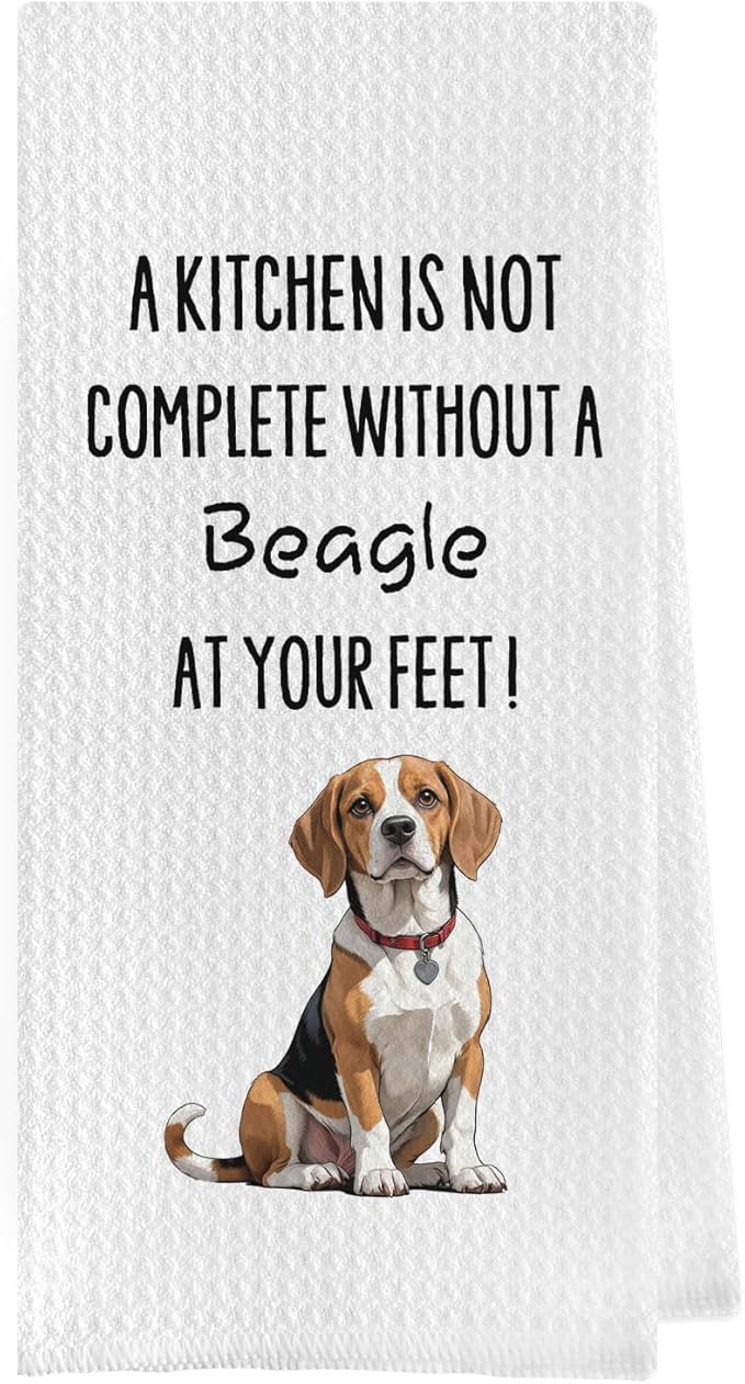 Funny Beagle Dish Towels - Beagle Gifts Decorative Waffle Weave Kitchen Towels, Hand Towel, Tea Towel (16×24 Inches)