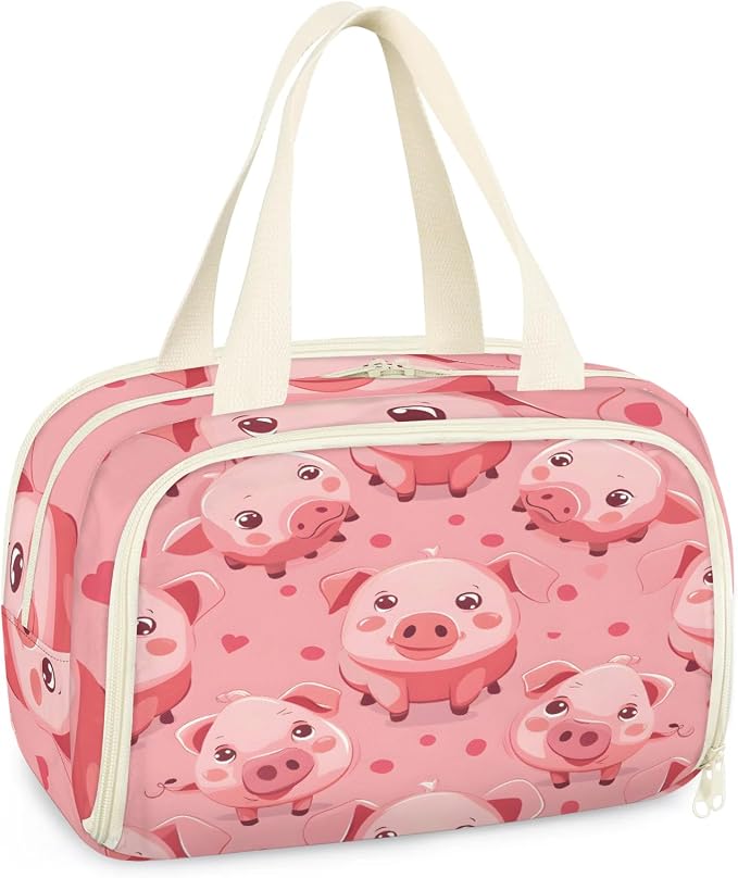Pig Kawaii Travel Toiletry Bag with Handle | Wet & Dry Separation, Full-Size Bottle Friendly, Leak-Proof, Waterproof, Easy to Clean, for Travel, Gym, Home
