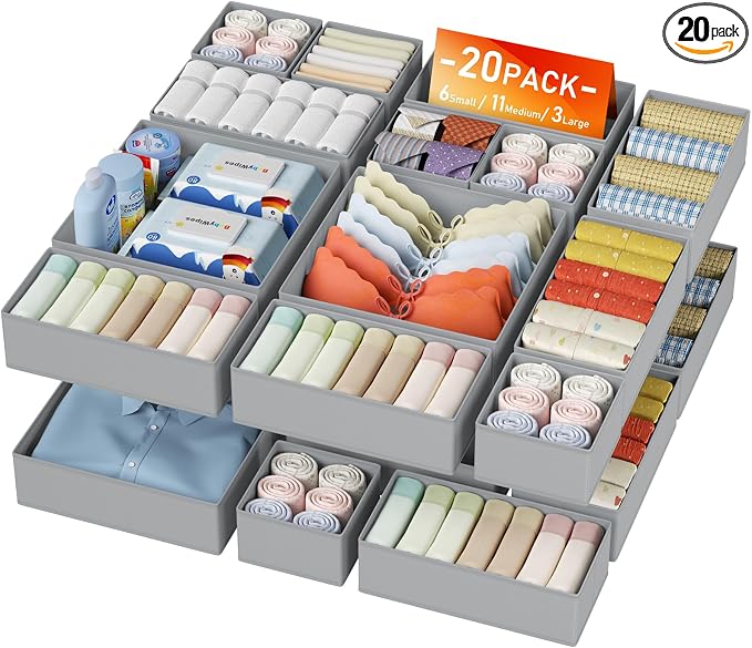 DIMJ Drawer Organizer Clothes Storage - 20 Pack Baby Dresser Organizer for Nursery, Foldable Closet Drawer Organizer Bins for Bedroom Organization, Fabric Storage Dividers for Socks, Underwears, Bras