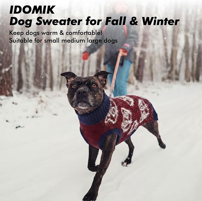 IDOMIK XL Dog Pullover Sweater, Cozy Sleeveless Dog Clothes for Winter,XL | Soft Stretch Knitted Dog Sweater with Foldable Turtleneck, Warm Pet Apparel for Large Breed Dogs, Cute Pattern Dog Outfit