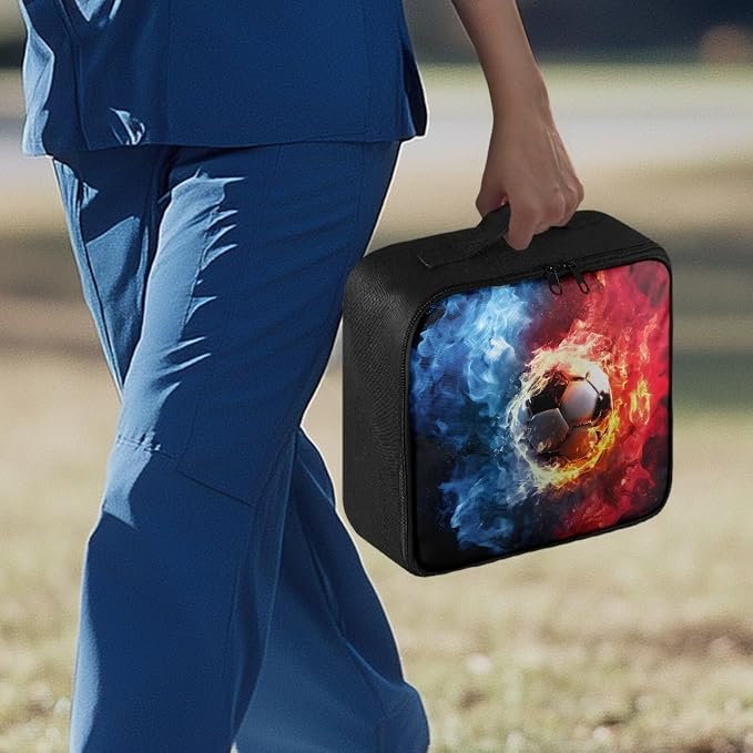 Empty First Aid Kit Soccer Flame Large Capacity First Responder Bag for Family Camping Trips and Car Safety Storage Includes Water-Resistant Lining Soft Interior Washable Exterior