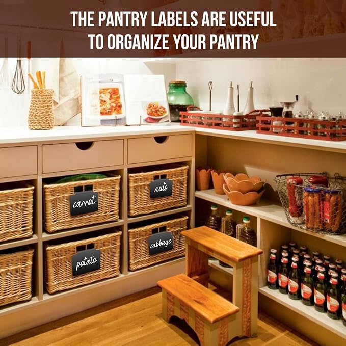 Basket Labels Clip On for Pantry Organization and Storage Baskets Bin Labels - Small Chalk Labels for Baskets - Black Bin Clip Labels for Baskets - Chalkboard Basket Tags Dry Erase Bin Labels Clip On