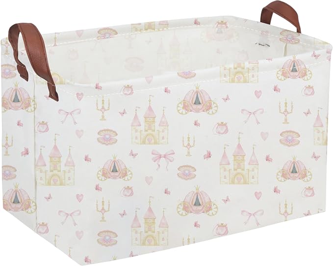 Rectangular Pink girl princess basket,Pink Baskets,Collapsible waterproof storage basket,Books Box,Girl room Decor,Gift Baskets(Pink Princess)