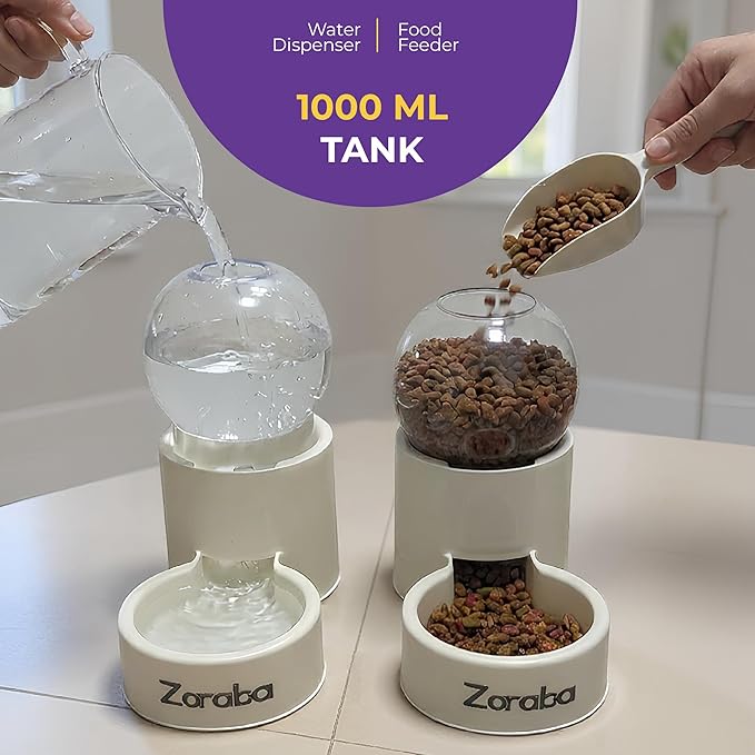 Automatic Cat Feeder - 2 in 1 Non Electric Auto Refill Station with Light Up Toy Ball Dog Food Dispenser for Small Dogs and Cats - Cat Food Dispenser and Automatic Dog Feeder for Kibble and Water