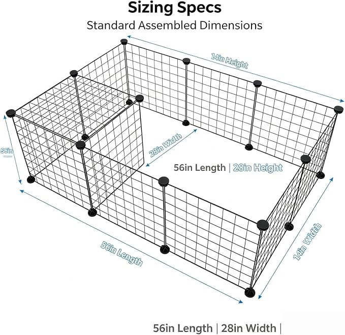 Modular Wire Pet Playpen Fence, 56x28x14 in, DIY Assembly | Rust Resistant, Indoor & Outdoor Use, No Tools Required, Small Animals, Portable Storage
