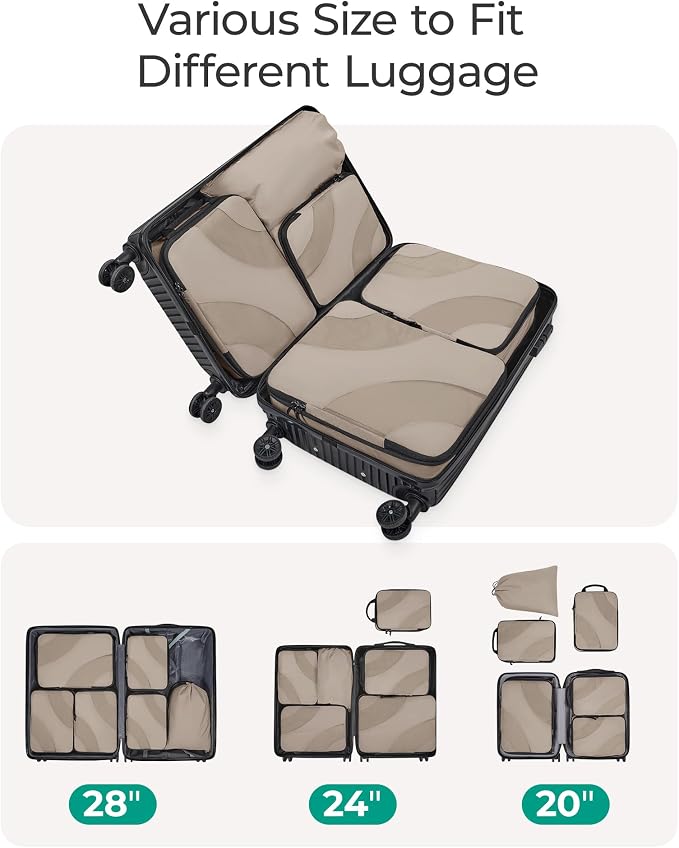 BAGSMART Compression Packing Cubes for Travel | Lightweight suitcase organizers bag set, space-saving double zipper expansion for carry-on luggage & travel organization