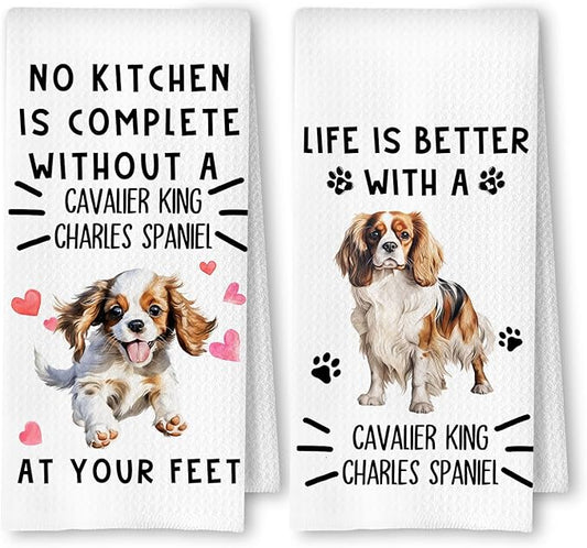 Cavalier King Charles Spaniel Gifts Kitchen Towels, Cavalier Dog Lover Gifts Dish Tea Towels for Kitchen Decor, Dog Mom Dad Gift Decorative Hand Towel, 16x24 Inches Set of 2