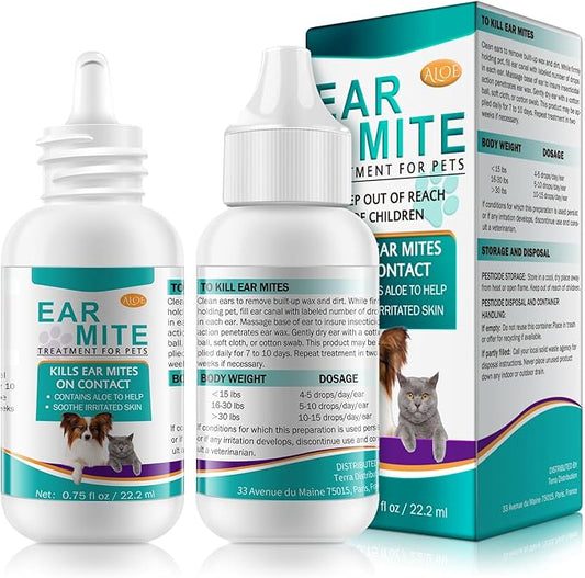 Specifically Formulated Ear Mites Treatment for Dogs and Cats, Dog Ear Infection Treatment Puppy & Kitten, Aloe Ear Mite Treatment for Dog Yeast Infection, 100% Natural Safe Ears Drops for Pets