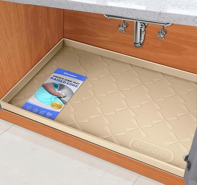 Waterproof Under Sink Mat Silicone 28" x 22" Kitchen Cabinet liner | BPA-Free Silicone Mat with Raised Lip Protects Cabinets from Leaks, Versatile Home Organizer for Bathroom, Pets, Boots, Floor