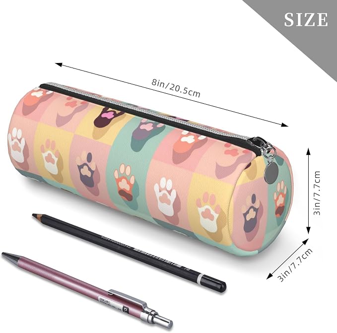 OSAM SPACE Leather Pencil Case Round Pencil Bag Cute Pet Paw Pen Organizer Holder Portable Zipper Pouch Cute School Supplies for Girls Boys Study Office