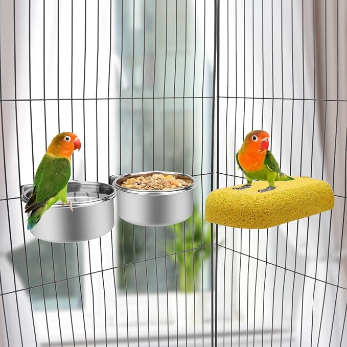 Wontee Pet Food Water Bowl Stainless Steel Feeding Cups Feeder, 2 Pcs, S | Rust-proof, securely mounted to prevent tipping, removable for easy refilling and cleaning, for dogs/cats/birds/rabbits