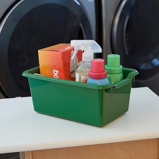 ECR4Kids Scoop Front Storage Bins, Multipurpose Organization, Green, 10-Piece | Durable plastic, GREENGUARD Gold Certified, 1.2 gallon capacity, lightweight & nestable, built-in handle, classroom/home use