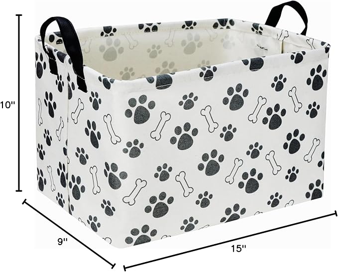 Rectangular Dog Basket,Dog Toy Bin,Dog Storage Basket Organizer.Waterproof PE Coating Puppy Storage Bin with Handles.Dog room decor,Dog Toys,Books,Kid's Gifts basket. (Dog Paw)