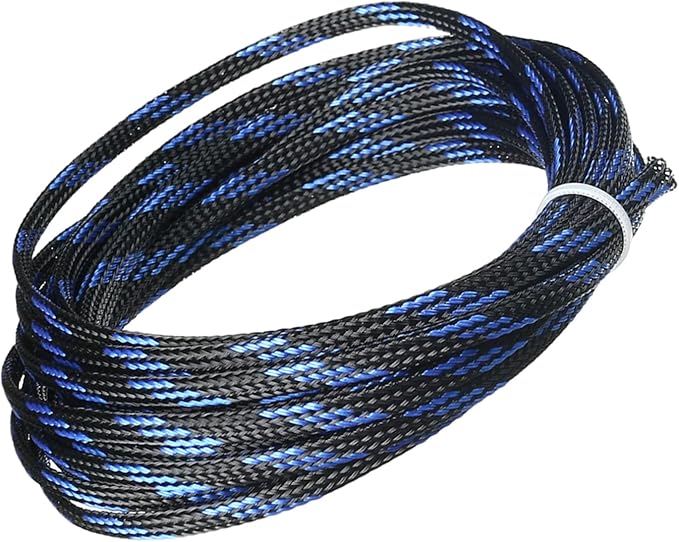 Jutagoss PET Expandable Braided Cable Sleeve, 16.4ft - 3/16 inch Black Blue Cable Management Sleeve, Wire Loom Tube Cord Protector for USB Cable, Power Cord, Audio Video and More, 1Pc