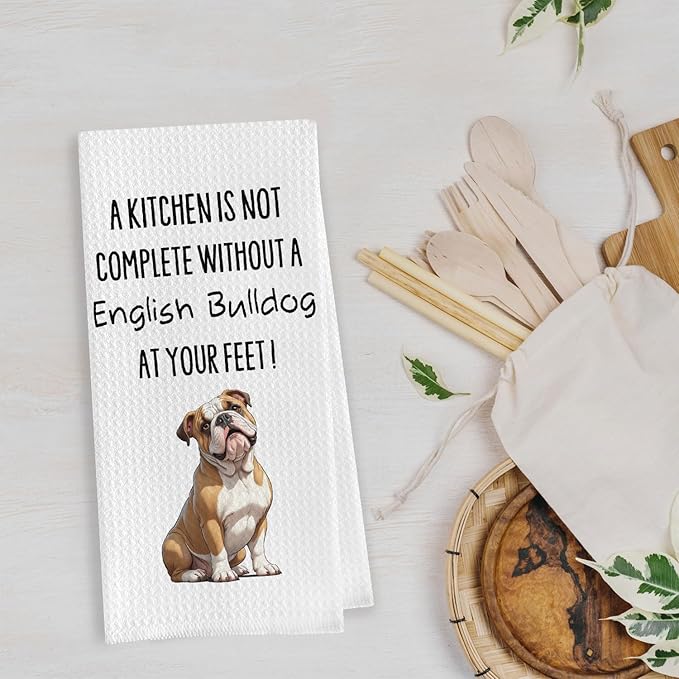 English Bulldog Dish Towels - Funny English Bulldog Gifts Decorative Waffle Weave Kitchen Towels, English Bulldog Hand Tea Towels, English Bulldog Gifts (16×24 Inches)
