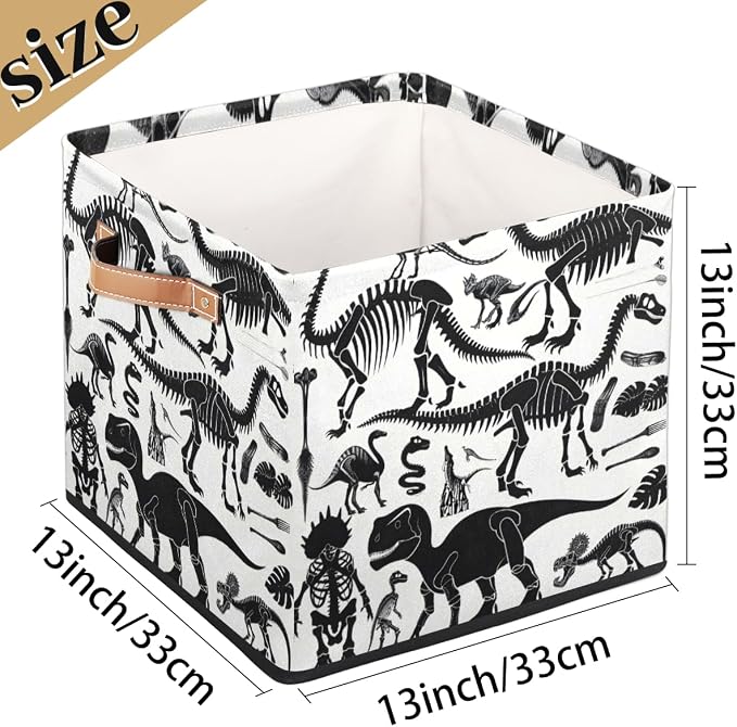 Dinosaur Bone Cube Storage Bin, 13 Inch Collapsible Fabric Storage Cubes Bin, Foldable Cube Baskets for Shelf, Closet, Organizer