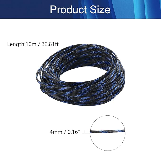 Jutagoss PET Expandable Braided Cable Sleeve, 32.8ft - 3/16 inch Black Blue Cable Management Sleeve, Wire Loom Tube Cord Protector for USB Cable, Power Cord, Audio Video and More, 1Pc