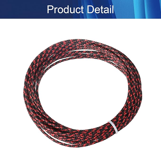 Jutagoss PET Expandable Braided Cable Sleeve, 16.4ft - 1/8 inch Black Red Cable Management Sleeve, Wire Loom Tube Cord Protector for USB Cable, Power Cord, Audio Video and More, 1Pc