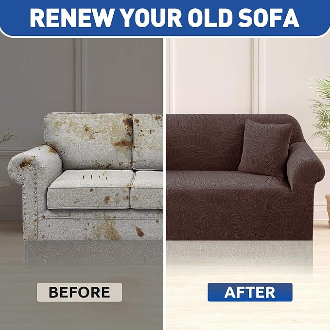 YEMYHOM Couch Cover Latest Jacquard Design High Stretch Sofa Chair Covers for Living Room, Pet Dog Cat Proof Armchair Slipcover Non Slip Magic Elastic Furniture Protector (Small, Begonia Leaf Coffee)