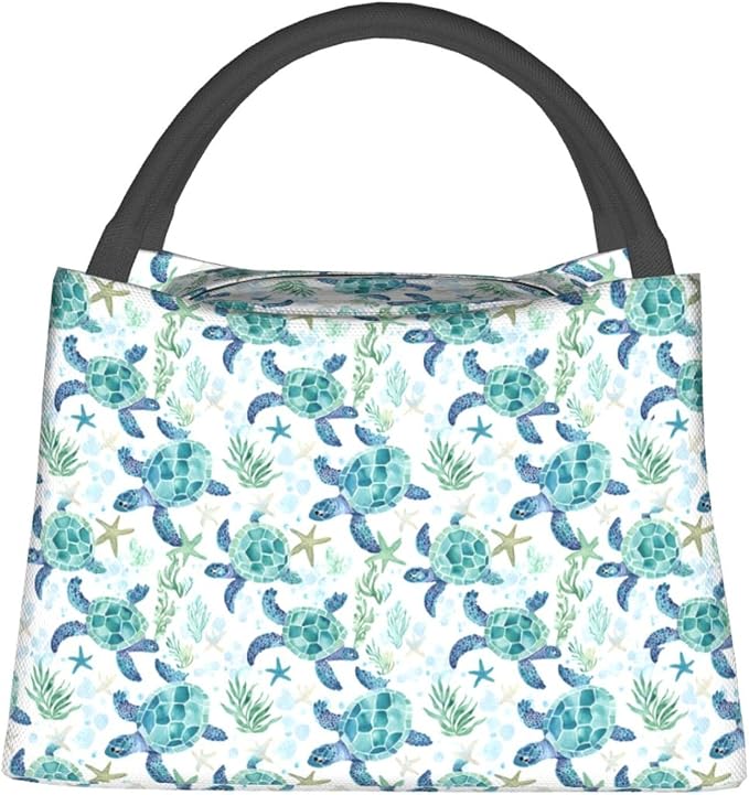 Sea Turtle Insulated Lunch Box for Girls Boys Ocean Lovers,Reusable Tote Bag with Marine Life,Portable Lunchbox Handbag,Makeup Bags Organizer Gifts for Work Office Beach Travel,11x6.3x6.7in