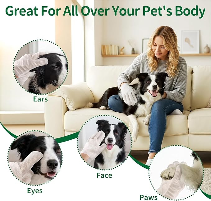 GLADFRESIT Pet Grooming Glove Wipes for Dogs & Cats, Hypoallergenic Deodorizing Cleansing Wipes with Coconut Oil & Botanical Extracts, 90 g Extra-Thick Gentle Wipes for Daily & Outdoor Care (20 Pcs)
