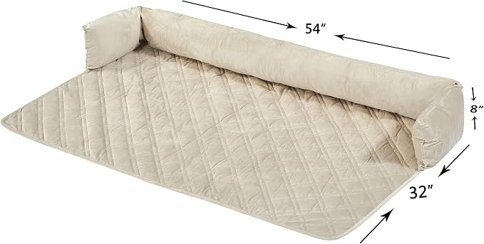 Brilliant Sunshine Beige Natural Velvet Dog Sofa Slipcover, Extra Large | Calming Pet Couch Bed with Removable & Washable Cover, Funiture Protector & Bed Mat for Dogs, Pets, Cats, 54"×32"×8"