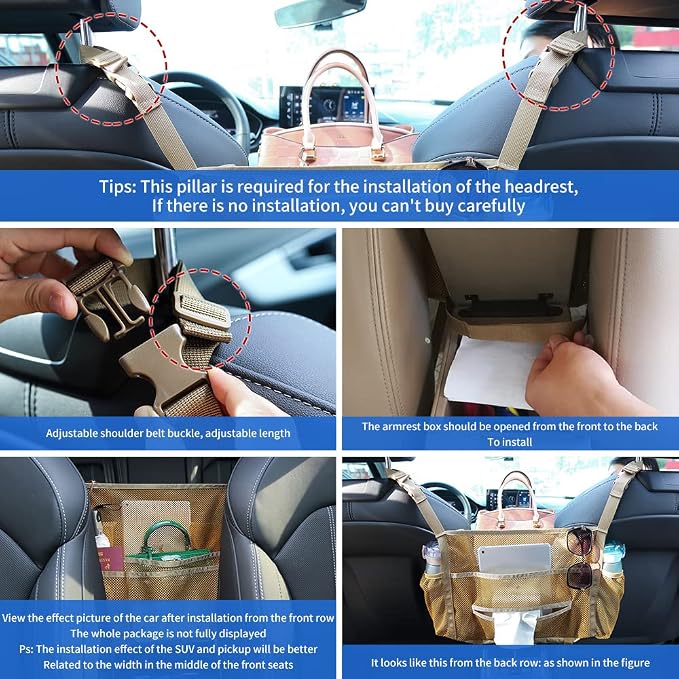 Car net Pocket Handbag Holder, car Purse Holder can be Used to Store Items, Protective Barrier for Children and Pets in The Back seat of car, Helps to Drive Safely (Black)