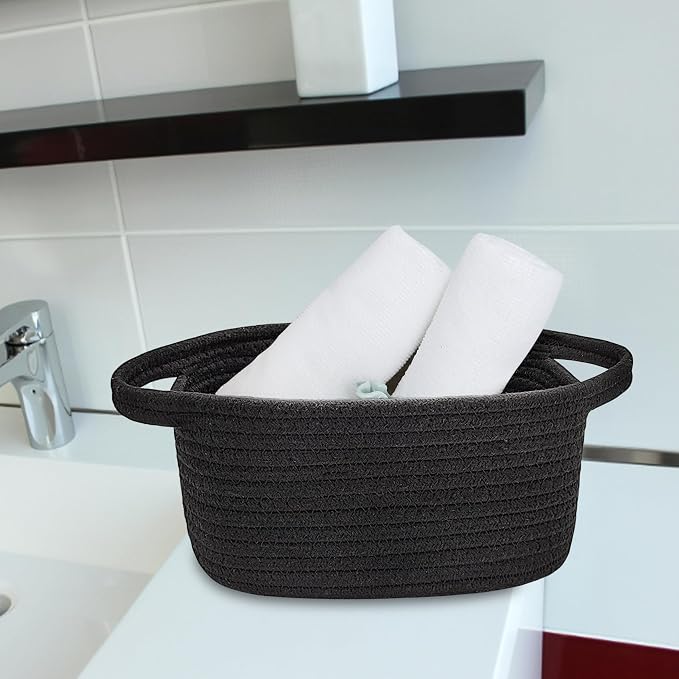 ABenkle Small Storage Basket, Mini Basket, Cute Tiny Cotton Rope Woven Shelf Basket, Boho Decorative Toy Storage Bin Gift Basket