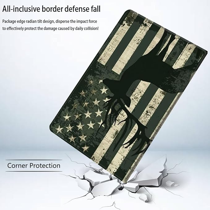 Bxgolkgd Tablet Case for Samsung Galaxy Tab A 10.1 Inch 2019(SM-T510/T515/T517),Shockproof Stand Cover with Heat Dissipation,Auto Wake/Sleep Function,American Flag Deer