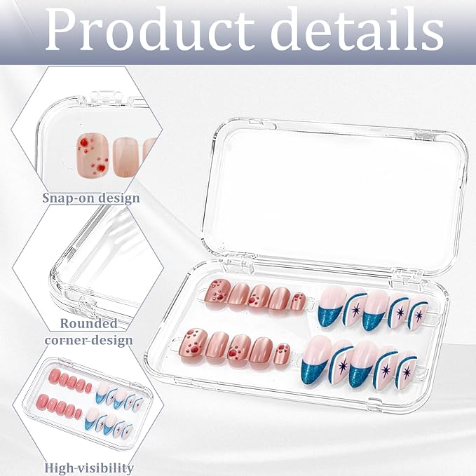 Press on nail storage Large Acrylic Nail Storage Box - Portable Versatile Organizer for Press - On Nails, Jewelry and More with 90 Pcs Adhesive Double Sided Tape 12 PCS