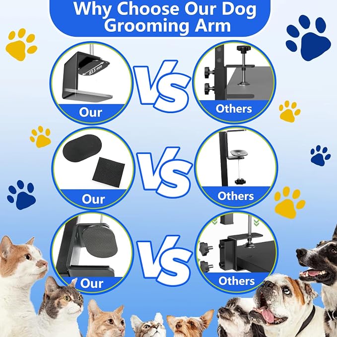 Dog Grooming Arm for Table, for Small Dogs, Haunch Holder&with Hammock | Foldable Arm with Clamp, Adjustable Height 26"-40", Pet Grooming Station for Home Nail Cutting & Trimming