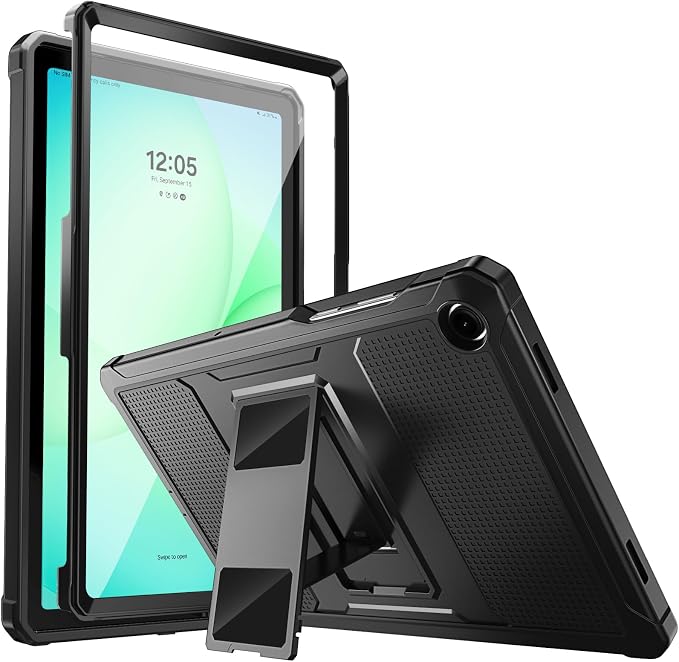 MoKo Shockproof Case Fit Samsung Galaxy Tab A11+ Plus/ A9+ 11 Inch, Black | Full Body Rugged Stand Back Cover with Built-in Screen Protector for Galaxy Tab A11+/ A9 Plus Tablet