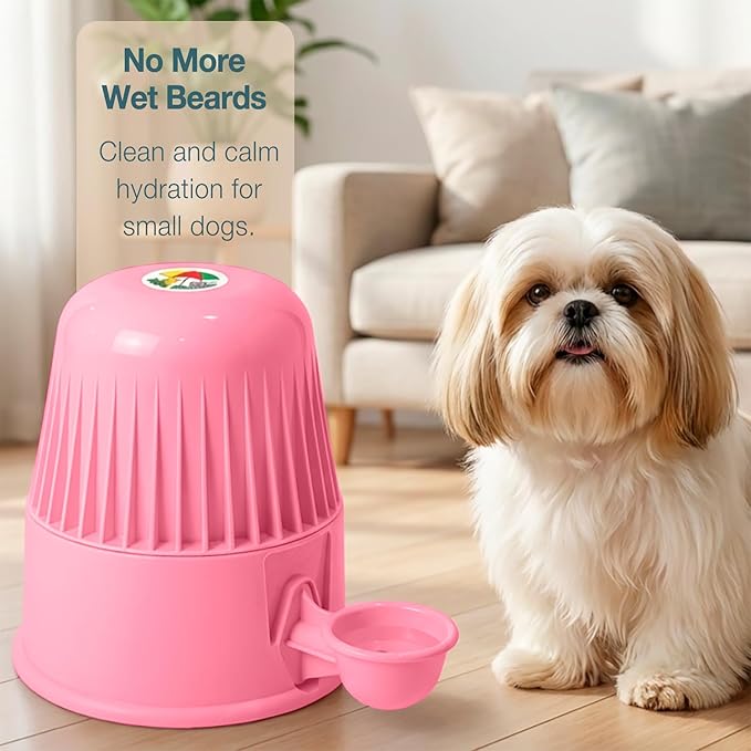Pet Water Dispenser for Dogs and Cats, 67.6 oz – Gravity-Fed Water Bowl for Clean Drinking, Prevents Wet Fur, BPA-Free Polypropylene, (Clear Pink)