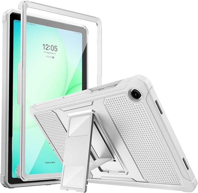 MoKo Shockproof Case Fit Samsung Galaxy Tab A11+ Plus/ A9+ 11 Inch | Full Body Rugged Stand Back Cover with Built-in Screen Protector for Galaxy Tab A11+/ A9+ Tablet, Light Gray