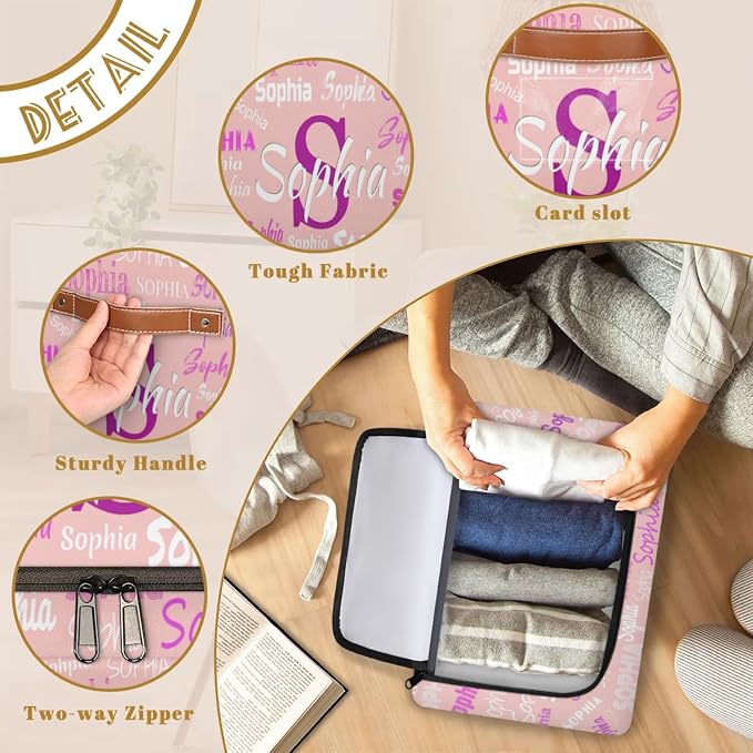 Personalized Kids Toy Box with Name, Custom Nursery Baskets Cubes Box with Zipper Lid, Kids Custom Storage Basket Laundry Baskets Organizer with Handles, Pale Pink Background Colorful Names