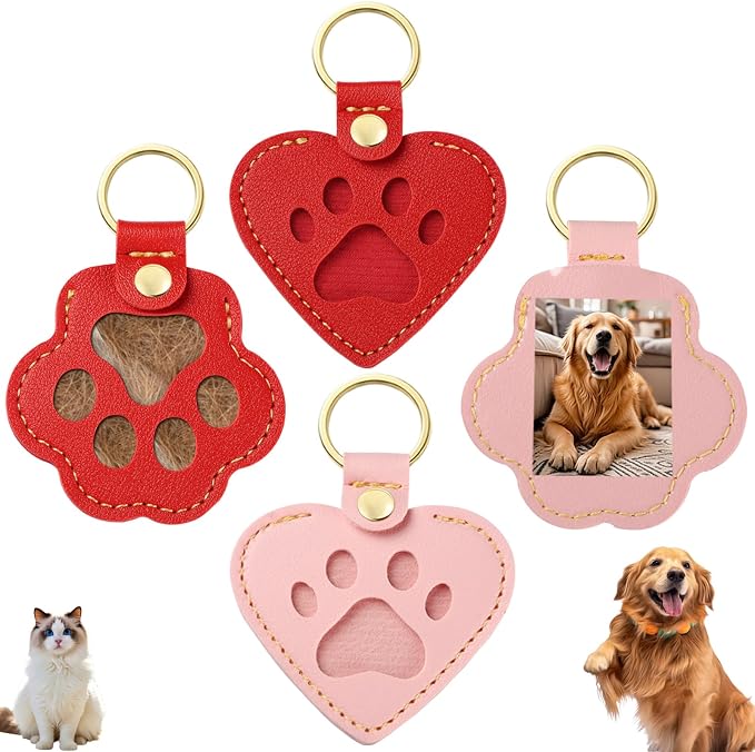 Pet Memorial Keychain for Dog: Heart Leather Keychain Holds 3g Pet Fur | LONANSHO Memory Pet Fur Keepsake Keychain - Holds 3g Pet Fur & 1.2" x 1.5" Photo - Memorial Gift for Dog Cat Owners