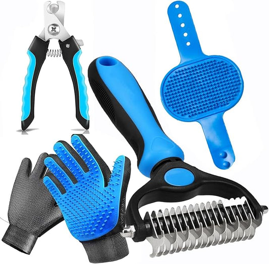 NVNAN 5-in-1 Pet Grooming Kit: Deshedding Rake, Nail Clipper, Grooming Gloves & Massage Brush for Dogs and Cats (Nail Clipper Set)