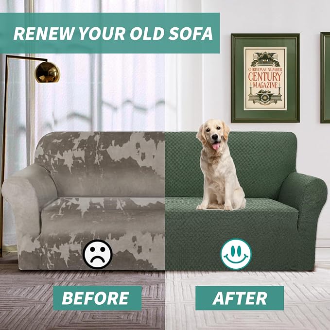 YEMYHOM Couch Cover Latest Jacquard Design High Stretch Sofa Chair Covers for Living Room, Pet Dog Cat Proof Armchair Slipcover Non Slip Magic Elastic Furniture Protector (Small, Army Green)