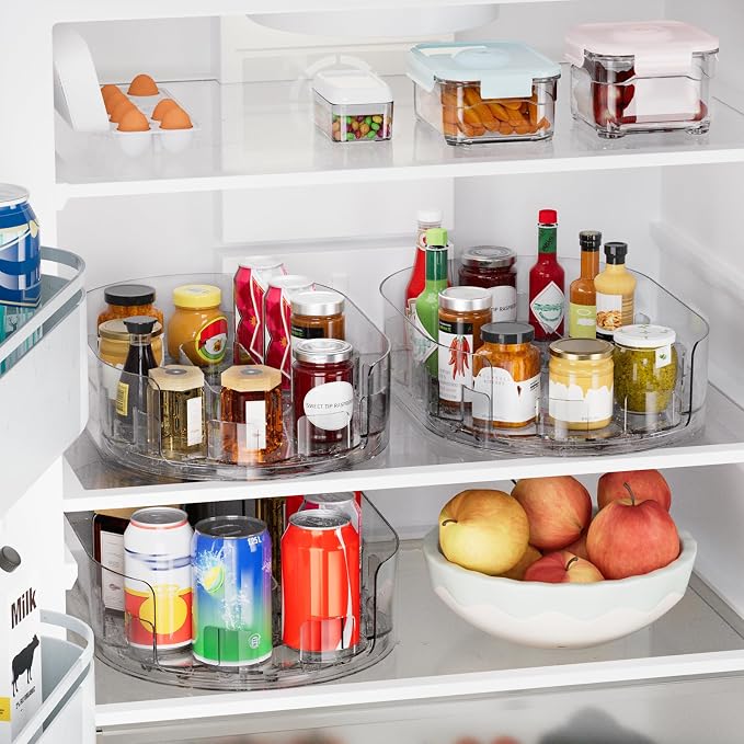 Lazy Susan Organizer for Refrigerator, 13" x 8.5" Clear Rectangular Fridge Organizer Turntable for Condiments, Spice Racks Organizer for Cabinet, Pantry & Kitchen Countertop(1 Piece)