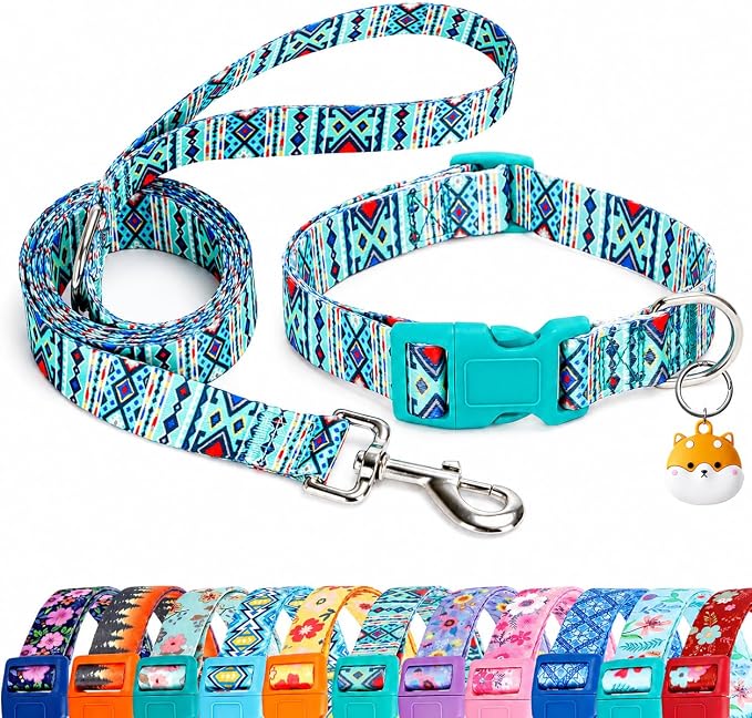 Matching Dog Collar and Leash Set with AirTag Holder-Maya/M | Anti-Lost,Adjustable Durable Pet Collar Leash Combo for Medium Boy Girl Dogs,for Outdoor Walking Hiking Training Running