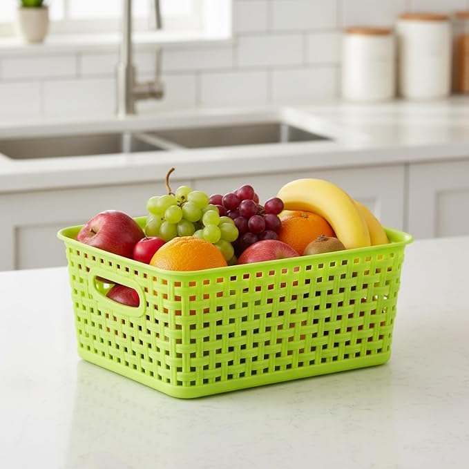Plastic Storage Woven Basket Bins, 6 Packs
