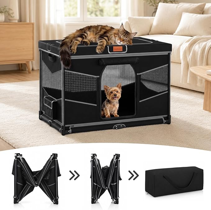 LOOBANI Puppy Playpen for Indoors32 x24 x22, Foldable & Portable, Black | Playpen for Dogs Indoor Small, Sturdy Cat Playpen with Removable, Washable 690D Fabric Cover, Travel Dog Crate with Carry Bag