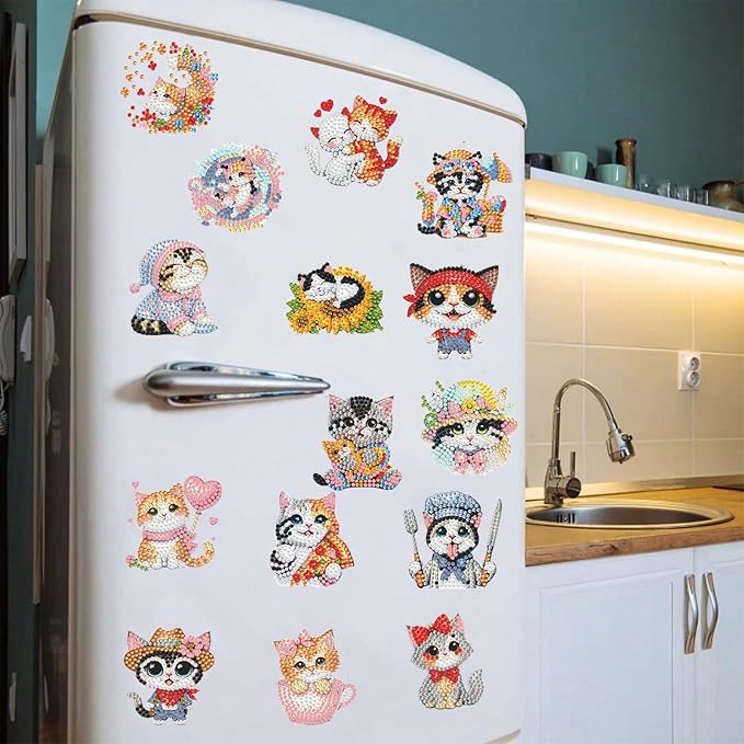 FRANDEK 20pcs Cat 2D/Flat Acrylic DIY Diamond Art Magnets | FRANDEK 20pcs 2D flat acrylic DIY Diamond Art Fridge Magnets; magnetic food series decorations; includes toolkit and