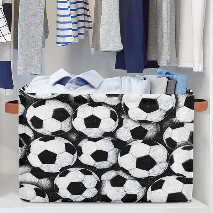 Pardick Sport Football Soccer Basket Storage Bins Large Fabric Toys Storage Cube Box with Handles Collapsible Closet Shelf Cloth Organizer Basket for Nursery Bedroom Bathroom Holiday Gift