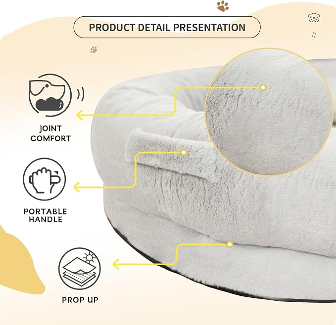 Fvkind Human Dog Bed, Human Size Dog Bed for Adults, 70"x33"x12", Grey | Human Sized Dog Bed, Thick Egg Crate Foam, Washable Plush Faux Fur Cover, Comfortable Resting Dog Bed for Humans and Dogs