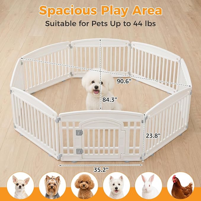 NEWBULIG 24 Inch 8 Panels Dog Playpen, Plastic Pet Play Pen Fence | Portable, Secure Locking Door, Indoor Outdoor Yard RV Camping, Small Medium Dogs, Black