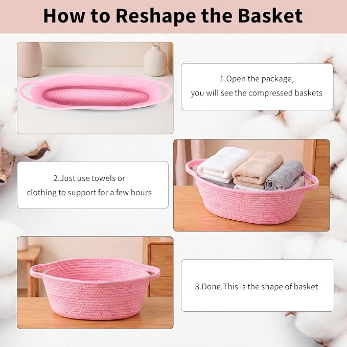 Baby Gift Basket Empty with Handle 13"x 8"x 5.5" | Woven Cotton Rope Basket for Gifts Empty Baby Shower Nursery Toy Storage Girls Living Room Bedroom Bathroom