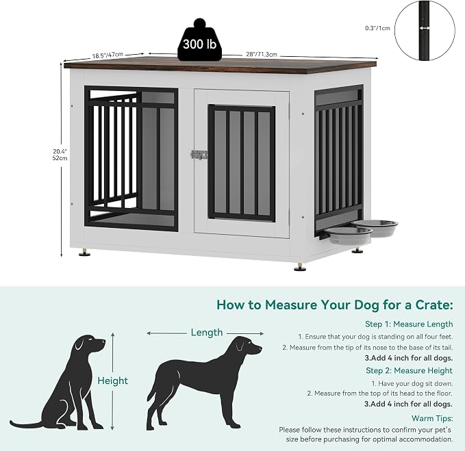 YITAHOME 28" Dog Crate Furniture, Wooden Side End Table with Adjustable Feet and Removable Bowls, Dog Kennel Indoor for Small Dogs | Wooden Side End Table, Dog Kennel Indoor for Small Dogs