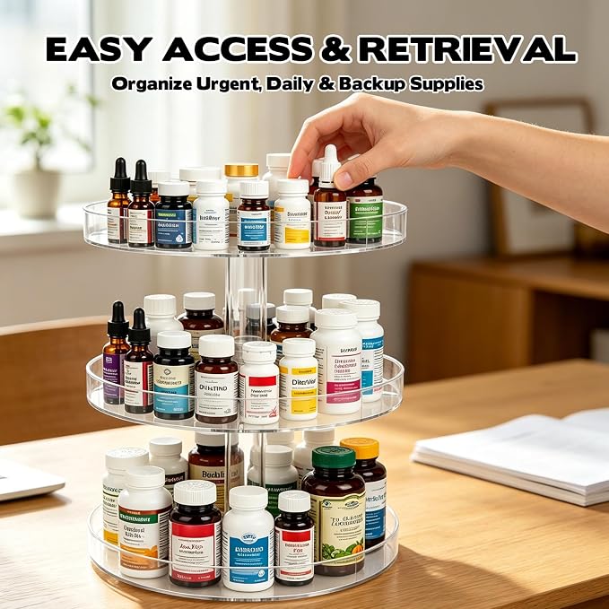 Medicine Bottle Organizer Shelf, 3-Tier Medicine Cabinet Organizer for Countertop and Bathroom, Transparent Removable Organizer for Small Medication Bottles Small Vitamins Bottles