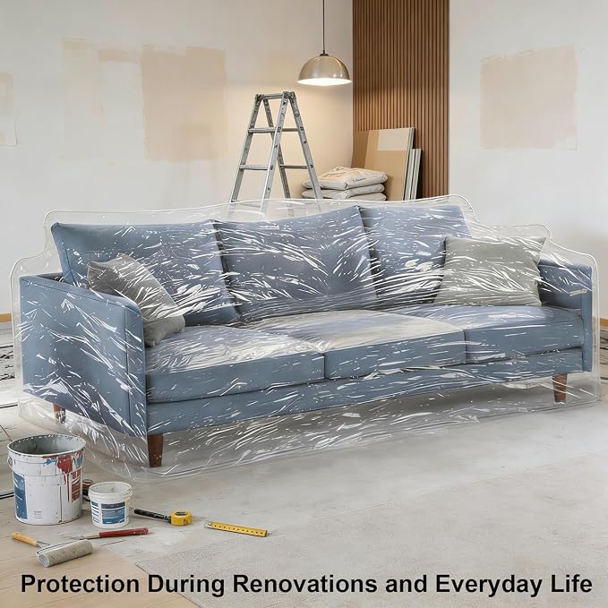 KEBE Clear Thicker Plastic Couch Cover for Pets, Heavy Duty Waterproof Shield Cat Dog Scratch Proof Protector Plastic Cover for Couch, Non-Slip Sofa Slipcover for Storage and Moving